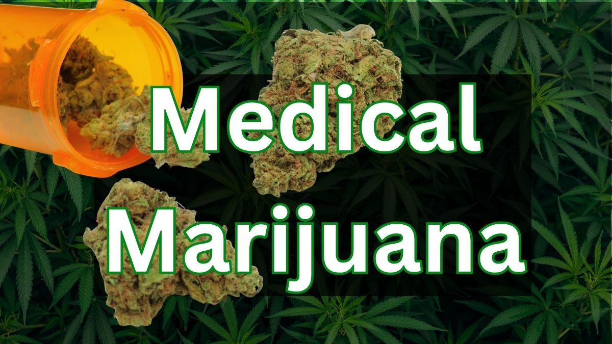 Medical Marijuana in prescription bottle with cannabis plants